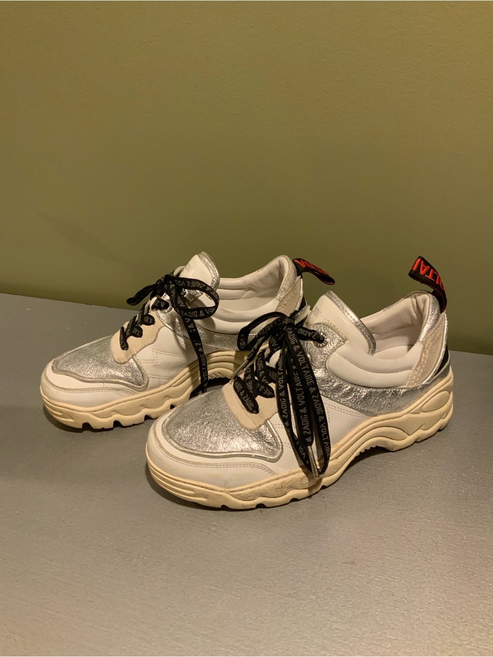 Zadig & Voltaire Silver and White Chunky Sneakers size 8.5